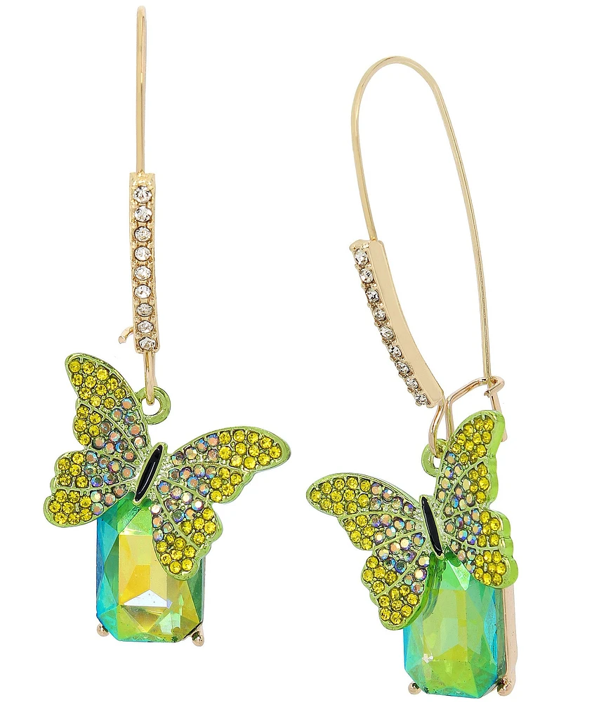 Betsey Johnson Rhinestone Butterfly Dangle Drop Earrings