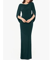 Betsy & Adam Cowl Neck Sleeveless Draped Back Mermaid Gown