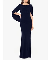 Betsy & Adam Cowl Neck Sleeveless Draped Back Mermaid Gown