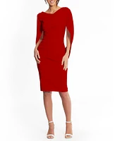 Betsy & Adam Drape Back Detail 3/4 Sleeve Ruched Front Stretch Sheath Dress