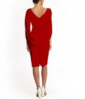 Betsy & Adam Drape Back Detail 3/4 Sleeve Ruched Front Stretch Sheath Dress