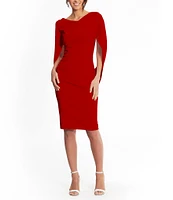 Betsy & Adam Drape Back Detail 3/4 Sleeve Ruched Front Stretch Sheath Dress