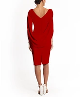 Betsy & Adam Drape Back Detail 3/4 Sleeve Ruched Front Stretch Sheath Dress