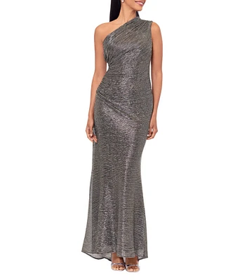 Betsy & Adam Galaxy Pleated One Shoulder Gown