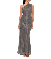 Betsy & Adam Galaxy Pleated One Shoulder Gown