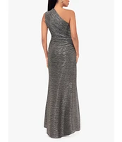 Betsy & Adam Galaxy Pleated One Shoulder Gown