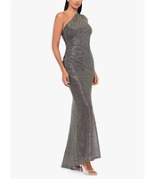 Betsy & Adam Galaxy Pleated One Shoulder Gown