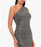 Betsy & Adam Galaxy Pleated One Shoulder Gown