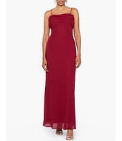 Betsy & Adam Georgette Square Neck Sleeveless Drape Front Sash Back Gown