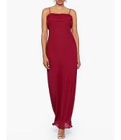 Betsy & Adam Georgette Square Neck Sleeveless Drape Front Sash Back Gown