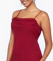 Betsy & Adam Georgette Square Neck Sleeveless Drape Front Sash Back Gown