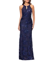 Betsy & Adam Keyhole Neck Sequin Lace Aline Gown