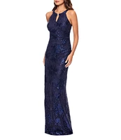 Betsy & Adam Keyhole Neck Sequin Lace Aline Gown