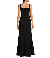 Betsy & Adam Knit Square Neck Sleeveless Mermaid Gown