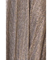 Betsy & Adam Metallic Crinkle V-Neck Long Sleeve Wrap Bodice Gown