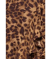 Betsy & Adam Petite Size Chiffon Halter Neck Sleeveless Ruffled Leopard Print Maxi Dress
