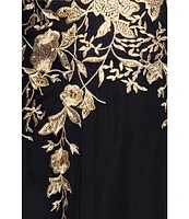 Betsy & Adam Petite Size Embroidered Chiffon V-Neck Cap Sleeve Dress
