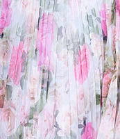 Betsy & Adam Petite Size Floral Print Tulle Pleated Midi Dress