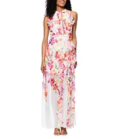 Betsy & Adam Petite Size Halter Neck Floral Print Chiffon Dress