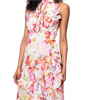 Betsy & Adam Petite Size Halter Neck Floral Print Chiffon Dress