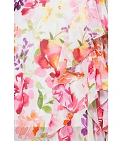 Betsy & Adam Petite Size Halter Neck Floral Print Chiffon Dress