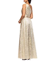 Betsy & Adam Petite Size One Shoulder Foil Flower Print Dress
