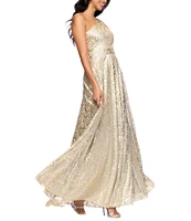 Betsy & Adam Petite Size One Shoulder Foil Flower Print Dress