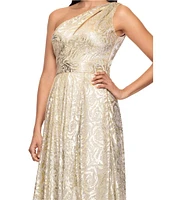 Betsy & Adam Petite Size One Shoulder Foil Flower Print Dress
