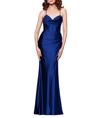 Betsy & Adam Petite Size Sateen Corset Mermaid Dress