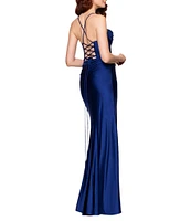 Betsy & Adam Petite Size Sateen Corset Mermaid Dress