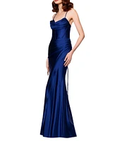 Betsy & Adam Petite Size Sateen Corset Mermaid Dress