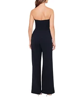 Betsy & Adam Petite Size Strapless Tuxedo Scuba Crepe Jumpsuit