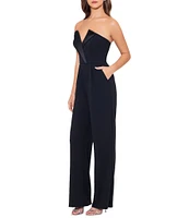 Betsy & Adam Petite Size Strapless Tuxedo Scuba Crepe Jumpsuit