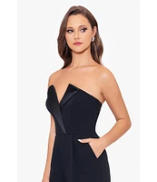 Betsy & Adam Petite Size Strapless Tuxedo Scuba Crepe Jumpsuit