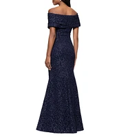 Betsy & Adam Petite Size Stretch Jacquard Off-the-Shoulder Dress