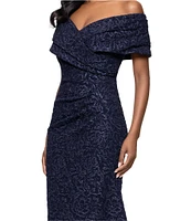 Betsy & Adam Petite Size Stretch Jacquard Off-the-Shoulder Dress