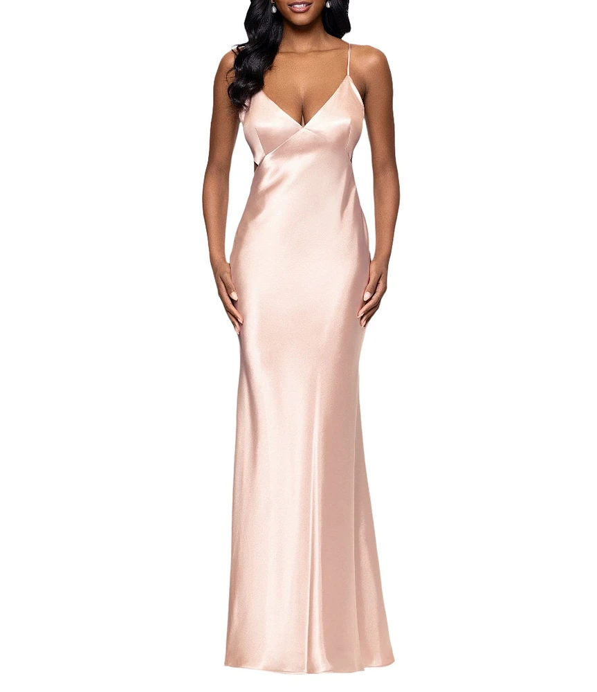 Betsy & Adam Petite Size V-Neck Sleeveless Slip Dress