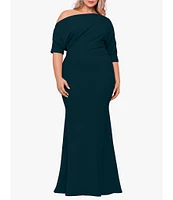 Betsy & Adam Plus Size Asymmetrical Off-the-Shoulder Scuba Crepe Dress