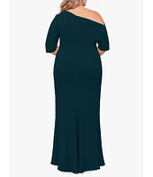 Betsy & Adam Plus Size Asymmetrical Off-the-Shoulder Scuba Crepe Dress