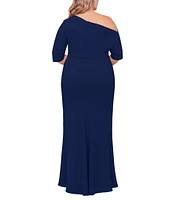 Betsy & Adam Plus Size Asymmetrical Off-the-Shoulder Scuba Crepe Dress