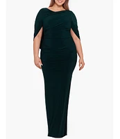 Betsy & Adam Plus Size Boat Neck 3/4 Drape Sleeve Gown