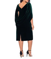 Betsy & Adam Plus Size Boat Neck Short Sleeve Draped Back Velvet Sheath Dress