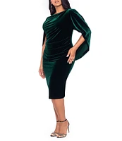 Betsy & Adam Plus Size Boat Neck Short Sleeve Draped Back Velvet Sheath Dress