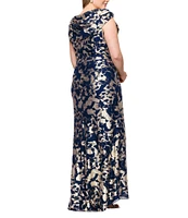 Betsy & Adam Plus Size Cowl Neck Stretch Foil Dress