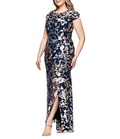 Betsy & Adam Plus Size Cowl Neck Stretch Foil Dress