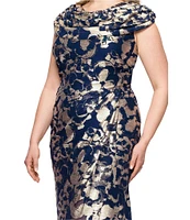 Betsy & Adam Plus Size Cowl Neck Stretch Foil Dress