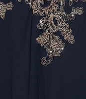 Betsy & Adam Plus Size Halter Neck Sleeveless Beaded A Line Chiffon Gown