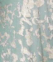 Betsy & Adam Plus Size Metallic Knit Foiled Print V Neck Long Sleeve A-Line Gown