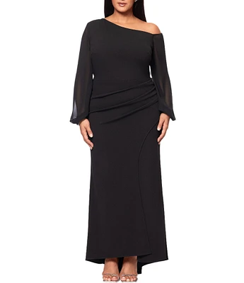 Betsy & Adam Plus Size Scuba Crepe One Shoulder Long Sleeve Gown