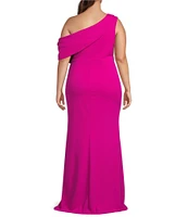 Betsy & Adam Plus Size Short Flutter Sleeve One Shoulder Scuba Crepe Dress